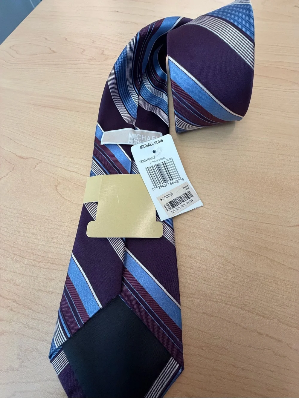 Michael Kors Burgundy, Blue and Silver Diagonal Stripe Tie